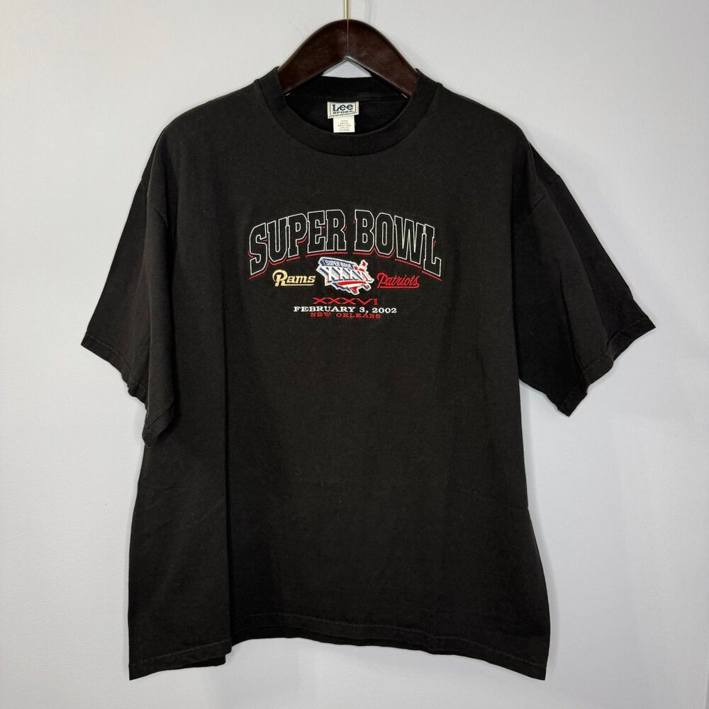 Super Bowl Patriots vs Rams XXXVI T-Shirt Black Lee Vintage Men’s XL